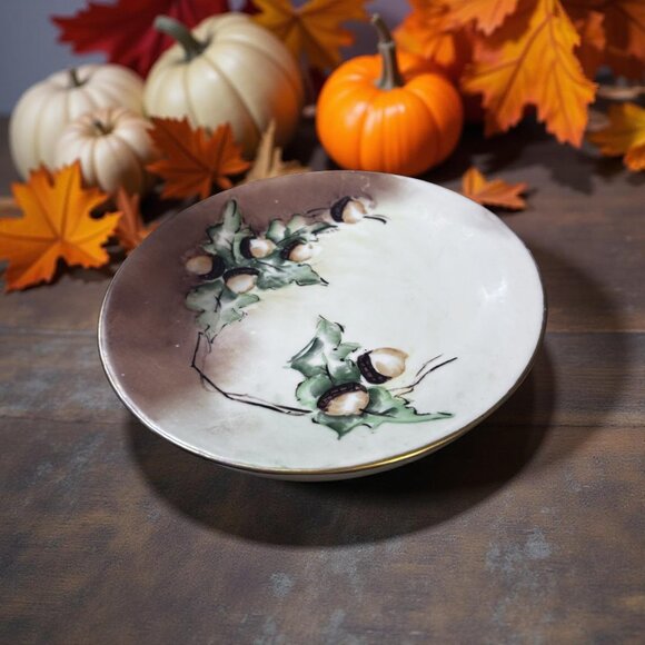 Antique Limoges Hand-Painted Cabinet Plate, Acorns & Oak Leaves, Signed c. 1900 - Picture 2 of 9